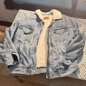 American Eagle Outfitters Denim Jacket with Faux Shearling